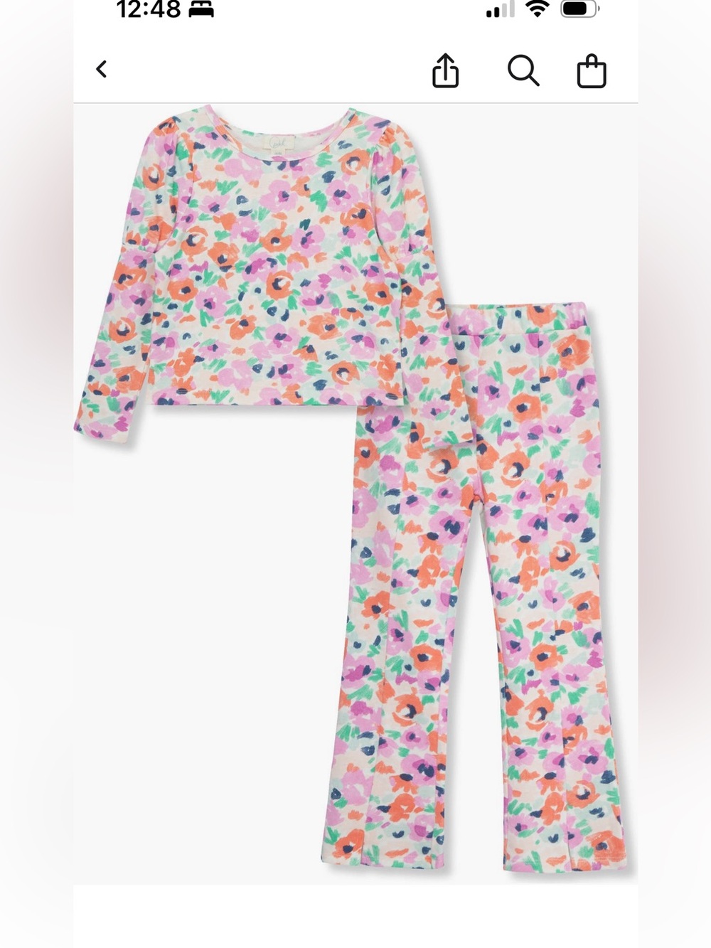 Kids Floral Long-Sleeve Pants Set - Pink Multi
